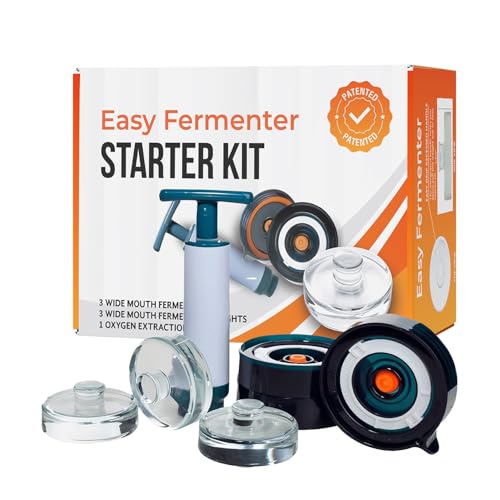 Fermentation Lids Starter Set, Includes 3 Airlock Fermentation Lids and 3 Glass Weights, Sauerkraut Fermenting Kit for Wide Mouth Mason Jar, Pickles, Vegetables, & Kimchi Making Kit - color: Blue