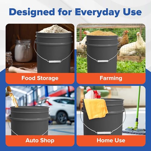 ePackageSupply 5 Gallon Plastic Bucket with Airtight Lid | Food Grade Bucket | BPA-Free | Heavy Duty 90 Mil All Purpose Pail | One 12" Rubber Mallet & One Lid Opener Included | 3 Pack - color: Gray, size: 3 Packs