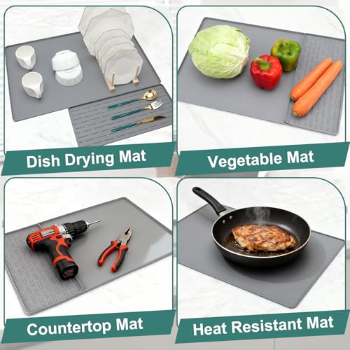 Silicone Coffee Mat, 24"X16" Heat-Resistant,Eco-friendly,Hygienic Drying Pad,Leak-Proof and Non-Slip,Removable Silicone Mat with Concave and Convex Design,（Gray 24X16） - color: Gray, size: 24" x 16"
