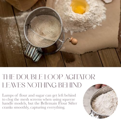 Bellemain 5 Cup Flour Sifter for Baking Fine Mesh Rotary Hand Crank with Loop Agitator for Quick Sifting, Flour Sifter Stainlees Steel - size: 5 Cup