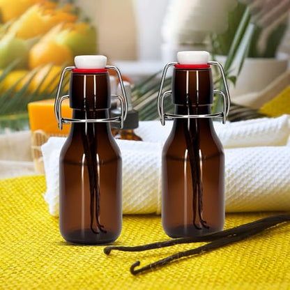 25Pcs 4 oz Amber round Mini Swing Top Glass Bottles with Stoppers Small Flip Top Bottles with Airtight Lids for Crafts Decoration Wedding Themed Party Favors (25)