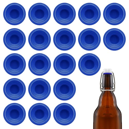 20PCs Dopamine color Silicone Gaskets Washers Seals for Cap Swing Flip Top for Brew Beer Soda Bottle Sealing (Blue) - color: Blue