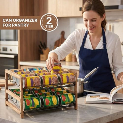 DGWJSU Can Organizer for Pantry 2-Tier, Can Storage Organizer Pantry, Soda Can Organizer, Holds up to 24 Cans Holders for Pantry, Cabinet, Countertop, Carbonized Brown - size: 2 Tiers