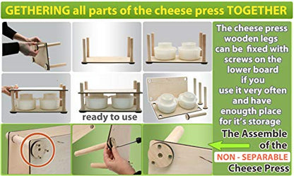 Wooden Cheese Press for Cheese Making Supplies 16 in Wooden Guides and 2 Cheese Mold with Follower Piston 1.3 Qt - Small Home Supply Ultimate Cheese Press Machine - Prensa Para Queso Casero