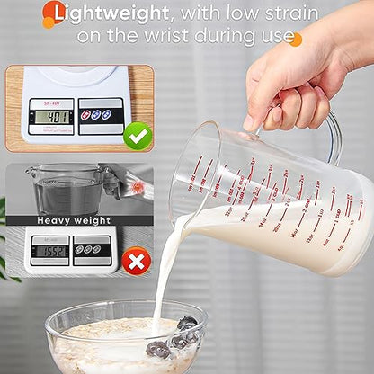 4 Cup Glass Measuring Cup with Handle, 77L High Borosilicate Glass Measuring Cup with V-Shaped and Three Scales (Cup, OZ, ML), Glass Liquid Beaker with Silicone Base, Double-Sided Measure Scales - size: 4 Cup, 1000ML