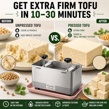 Tofu Press Stainless Steel, Paneer Maker & Cheese Press with Drip Tray and Cloth, Adjustable Tofu Maker for Extra Firm Tofu, Homemade Paneer & Vegan Cheese, BPA Free, Dishwasher Safe XL - size: 8.67 x 5.5 in