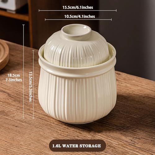 Simple Vertical Striped Kimchi Jar, Water Seal Design Pickling Crock, Thickened Ceramic Fermentation Jar, Grain Storage Vessel