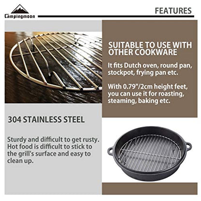 CAMPINGMOON φ8.27inch/φ21cm Round Stainless Steel Roasting Baking Steaming Cooling Rack Cooking Grid Grill Fits for 10-inch Dutch Oven W21 - color: Dia 8.3 inches, W21
