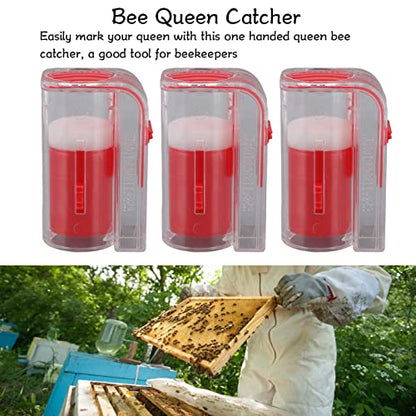 3Pcs Bee Queen Marking Catcher, Plastic One Handed Queen Bee Marking Cage, Bee Queen Marker Bottle Beekeeping Tools for Beekeepers (Red) - color: Red