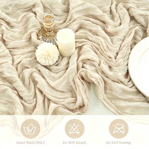 16 Pack Beige Cheesecloth Table Runner 35x120 Inch Boho Gauze Cheese Cloth Table Runners, 10 FT Long Rustic Sheer Table Runners for Wedding Bridal Baby Shower Birthday Party Table Decorations - style: Beige