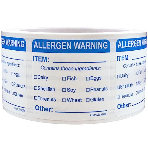 2" Square Allergen Food Warning Labels (Dissolvable), 500 Labels per Roll
