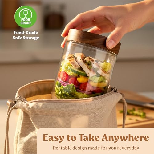 EDELHAUS Overnight Oats Containers with Lids Acacia (4 x 16oz) Glass Jars for Oatmeal, Meal Prep, Food Storage | Leak-Proof Mason Jars for Oats, Cereal, Yogurt, Chia Pudding [Thicker Glass 3mm] - color: Acacia Lid no Spoons