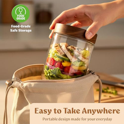 EDELHAUS Overnight Oats Containers with Lids Acacia (4 x 16oz) Glass Jars for Oatmeal, Meal Prep, Food Storage | Leak-Proof Mason Jars for Oats, Cereal, Yogurt, Chia Pudding [Thicker Glass 3mm] - color: Acacia Lid no Spoons