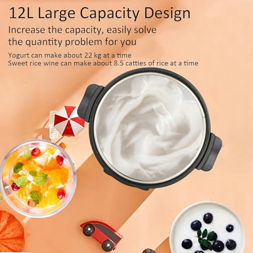 Commercial Fermentation Machine 12L, Automatic Fermenter with LCD Display & Intelligent Temp Control, Stainless Steel Inner Pot for Yogurt, Black Garlic & Natto