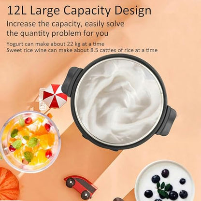 Commercial Fermentation Machine 12L, Automatic Fermenter with LCD Display & Intelligent Temp Control, Stainless Steel Inner Pot for Yogurt, Black Garlic & Natto
