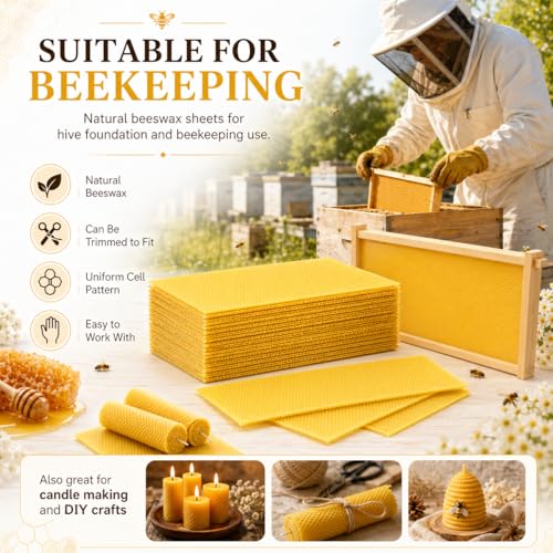 30Pcs Beeswax Sheets for Candle Making, Natural Wax Foundation for Bee Frames, DIY Candle Making Kit, Bees Wax Sheets for Beehives Honey (16.34 x 7.68inch)