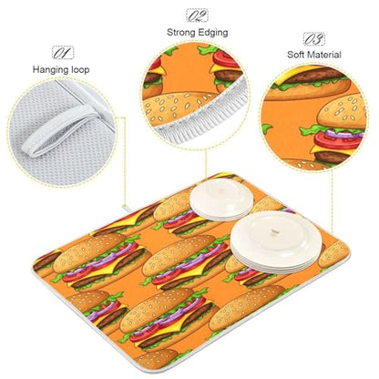 Cheeseburger Tomato Onion Dish Drying Mat Kitchen Dish Drying Pad Absorbent Microfiber Coffee Mat for Draining Racks Countertops Sinks 16x18 Inch - size: 16x18in