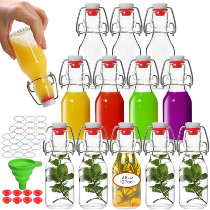 AuroTrends Swing Top Glass Bottles 4 oz 12Pack, Flip Top Glass Bottles with Airtight Flip Lids for Vanilla Extract Bottles/Home Brewing/Beverages/Oil (4 fl. oz, Set of 12) - size: 4fl.oz-12Pack