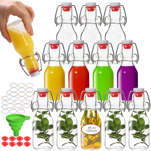 AuroTrends Swing Top Glass Bottles 4 oz 12Pack, Flip Top Glass Bottles with Airtight Flip Lids for Vanilla Extract Bottles/Home Brewing/Beverages/Oil (4 fl. oz, Set of 12) - size: 4fl.oz-12Pack