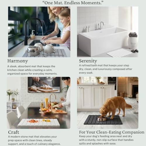 Large Stone Drying Mat for Kitchen Counter | Premium Diatomaceous Earth Coaster Set for Dishes | Non-Slip Kitchen Sink Mat | Fast-Absorbing, Eco-Friendly | 23" x 15.5" (Light Grey) - color: Light Grey