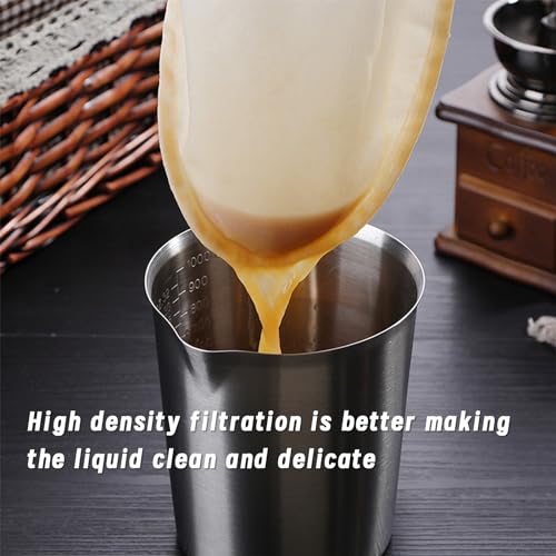 4 Pcs Ultra Fine Mesh Strainer Bags with 2 Pcs Stainless Steel Handle Frame, Reusable Mesh Filter Bag for Filter Juice Nut Milk Coffee Oil and Soup
