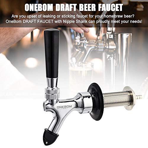 Onebom Beer Draft Faucet with 3`` Shank Kit & Tap Brush, Connect 3/16`` ID Tubing, Chrome Plated No Leaks for Fridge,Keg (3'' Shank) - color: 3'' Shank