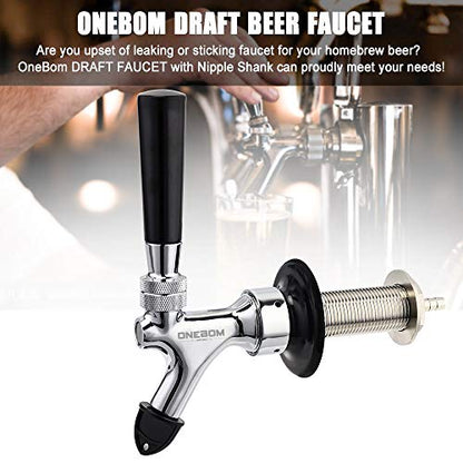 Onebom Beer Draft Faucet with 3`` Shank Kit & Tap Brush, Connect 3/16`` ID Tubing, Chrome Plated No Leaks for Fridge,Keg (3'' Shank) - color: 3'' Shank