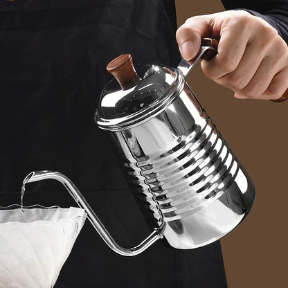 Small & Elegant Stainless Steel Gooseneck Kettle with Wooden Handle and Gift Box – 700ml (24oz) Pour Over Coffee & Tea, Precision Spout for Water Flow Control, Stainless Steel, Durable Polished Finish