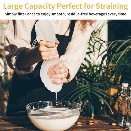 3 Pcs 14"x14" Nut Milk Bag, Natural Unbleached Cotton Cheese Cloth Bag for Straining, Reusable Strainer Bag for Oat Almond Milk, Cheese Making, Yogurt, Juice, Cold Brew Coffee, Beer Tea (14x14 Inch) - size: 14x14 Inch