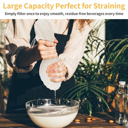 3 Pcs 14"x14" Nut Milk Bag, Natural Unbleached Cotton Cheese Cloth Bag for Straining, Reusable Strainer Bag for Oat Almond Milk, Cheese Making, Yogurt, Juice, Cold Brew Coffee, Beer Tea (14x14 Inch) - size: 14x14 Inch