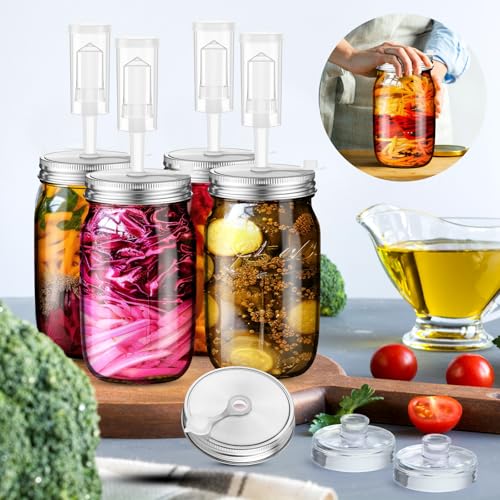 Honeydak Fermentation Kit for Mason Jars – 6 Pack Wide Mouth Glass Jars with Airlock Lids & Weights for Kimchi, Sauerkraut, Pickles & Yogurt - size: 34 oz