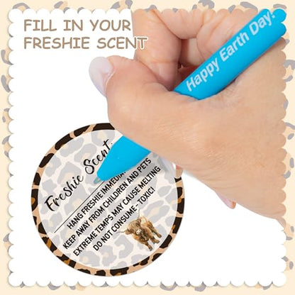 PANTIDE Freshiess Scent Care Instruction Stickers - 500 Count Car Freshie Warning Round Labels, Adhesive Roll Stickers with Line to Write Thermal Printed for Small Business (2 x 2 Inch, Leopard Cow) - color: Freshiess Leopard Cow