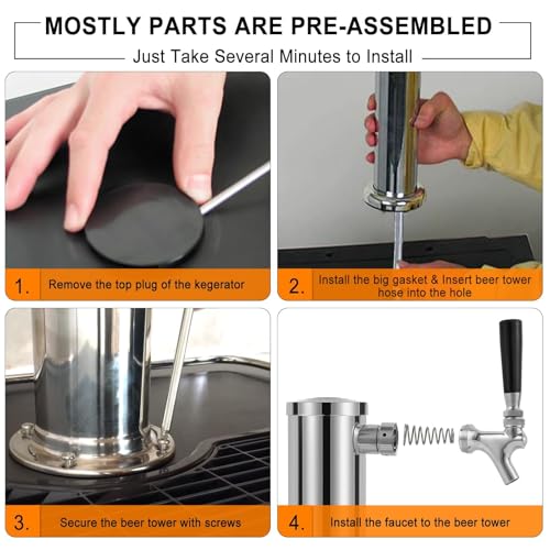 Single Tap Beer Tower Dispenser, Stainless Core Beer Faucet Polished Stainless 3'' Flange Single Tap Draft Beer Tower Kegerator Tower Kit with Pre-Assembled Tubing and Self-Closing Spring - size: Single Tap