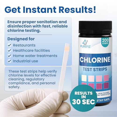 200 Chlorine Test Strips for Food Service – 0-500 ppm Bleach Sanitizer Testing Strips – Works Well with Popular Sanitizers – Ideal for Restaurants, Bars, Cafes, Food Trucks, Kitchens, Daycares & More