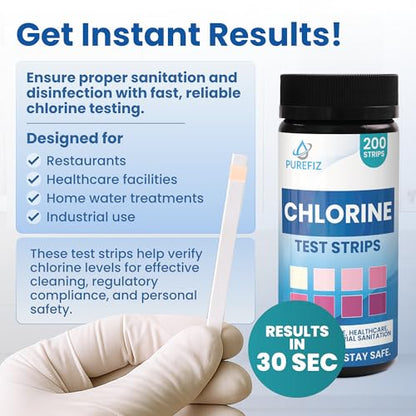 200 Chlorine Test Strips for Food Service – 0-500 ppm Bleach Sanitizer Testing Strips – Works Well with Popular Sanitizers – Ideal for Restaurants, Bars, Cafes, Food Trucks, Kitchens, Daycares & More