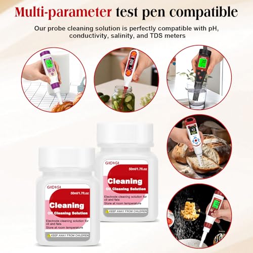 pH Meter Food Digital Electronic pH Tester for Fermentation 3*50ml pH Buffer Calibration Solution Kits Hot Sauce Food Tester Probe for Cheese Sourdough pH Temperature pH Test Strips for Acidity