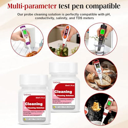 pH Meter Food Digital Electronic pH Tester for Fermentation 3*50ml pH Buffer Calibration Solution Kits Hot Sauce Food Tester Probe for Cheese Sourdough pH Temperature pH Test Strips for Acidity