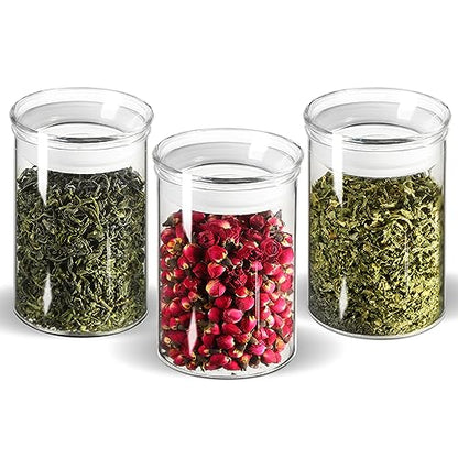 ZENS 15oz Glass Food Storage Jars Set of 3, Clear Glass Canisters with Airtight Lids, Small Container Spice Jars for Kitchen Herbs, Sugar, Blooming Tea, Candy - size: 4-15oz 3Pack