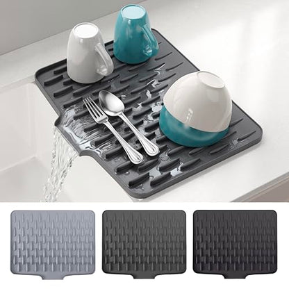 CHIKILLA Silicone Dish Drying Mat for Kitchen Counter, Fast Drainage Design for Vegetables Fruits, Heat Resistant, Non-Slip , Dishwasher Safe – 15.7x13 inch Urban Gray - color: B:Urban Gray