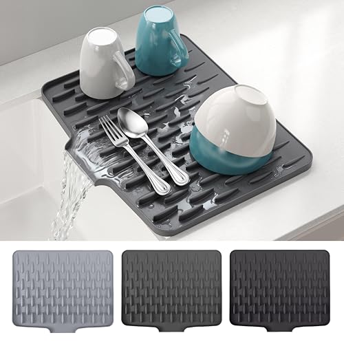 CHIKILLA Silicone Dish Drying Mat for Kitchen Counter, Fast Drainage Design for Vegetables Fruits, Heat Resistant, Non-Slip , Dishwasher Safe – 15.7x13 inch Urban Gray - color: B:Urban Gray