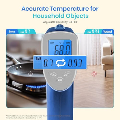 Etekcity Infrared Thermometer Upgrade 774, Heat Temperature Temp Gun for Cooking, Laser IR Surface Tool for Pizza, Griddle, Grill, HVAC, Engine, Accessories, -58°F to 842°F, Blue - color: Blue, style: Classic