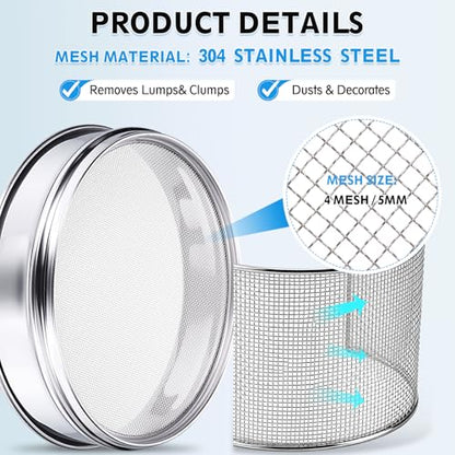 PATIKIL 4 Mesh(5mm) Lab Sieve, 3.9"(10cm) Diameter Sifting Screen 304 Stainless Steel Wire Cloth Fine Mesh Sieve for Industrial Laboratory Home Soil Sifter Dry Sift Screens Hash - size: 4 Mesh(5mm)/3.9"