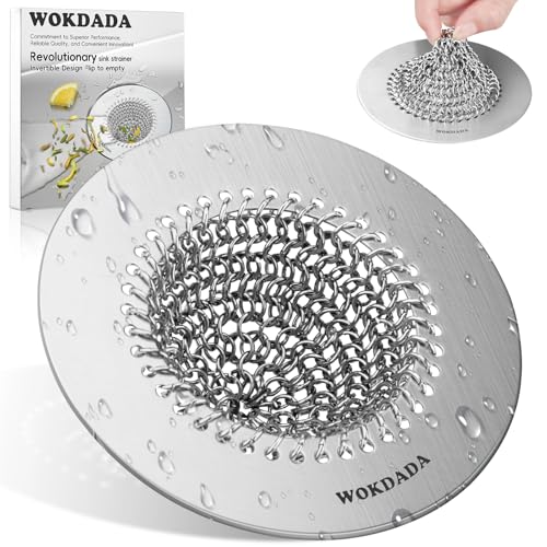 Wokdada Sink Drain Strainer, Reversible No Clog Mesh Kitchen Sink Drain Strainer, 304 Stainless Steel & Rust-Proof/Masterfully Handcrafted, Easy Clean, Dishwasher Safe, Fits Standard Sink Drain - color: Bright Silver