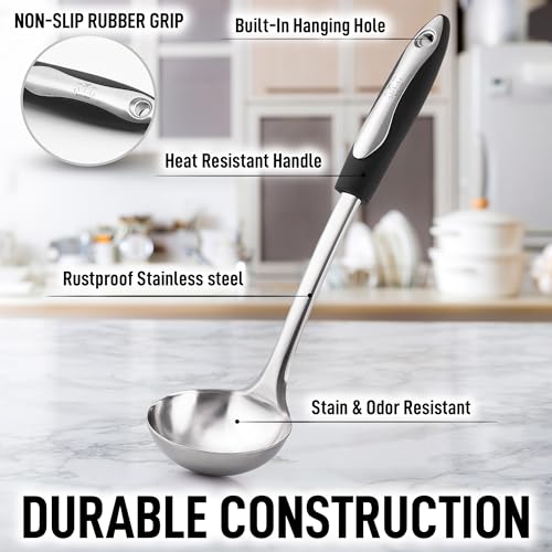 Zulay Kitchen Premium Soup Ladle - 12" Stainless Steel with Non-Slip Silicone Handle - size: Stainless Steel