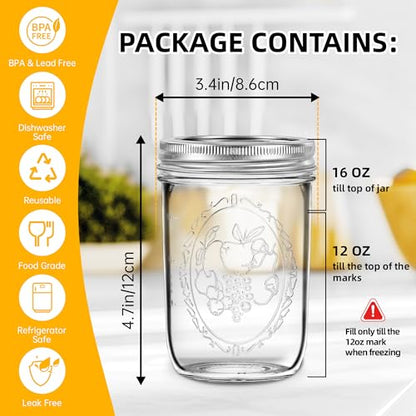 Miuyhji Wide Mouth Mason Jars 16 oz with Lids [2 Pack], Canning Jars with Metal Airtight Lids and Bands, 16 oz Glass Jars for Fermenting, Pickling, Freezing, Preserving, Meal Prep, Jar Décor - size: 16 oz-2Pcs (Clear)