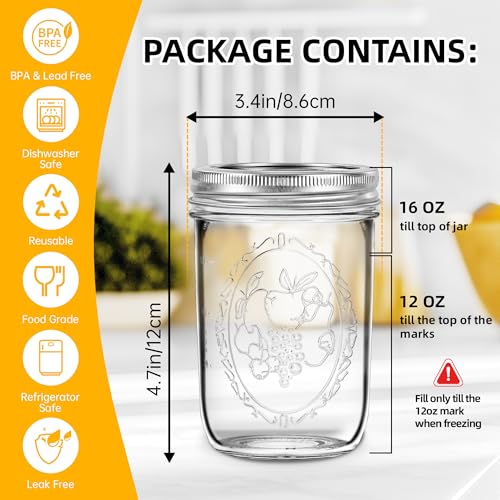 Miuyhji Wide Mouth Mason Jars 16 oz with Lids [2 Pack], Canning Jars with Metal Airtight Lids and Bands, 16 oz Glass Jars for Fermenting, Pickling, Freezing, Preserving, Meal Prep, Jar Décor - size: 16 oz-2Pcs (Clear)
