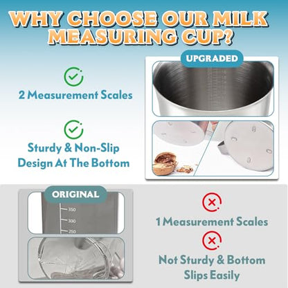 Stainless Steel Measuring Cup 18oz (2 Cup / 500ml), Heavy Duty Liquid Measuring Pitcher with Handle & Engraved Markings, Metal Measuring Cup for Coffee, Milk, Baking & Frothing - size: 18oz/500ml