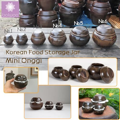 Earthenware Onggi Korean Traditional Clay Jar Ceramic Canister/Handmade Food Sauce Storage Container for Tea, Coffee Bean, Salt/Breathing Clay Pot Kimchi Fermentation Crock (No.4(H13cm))