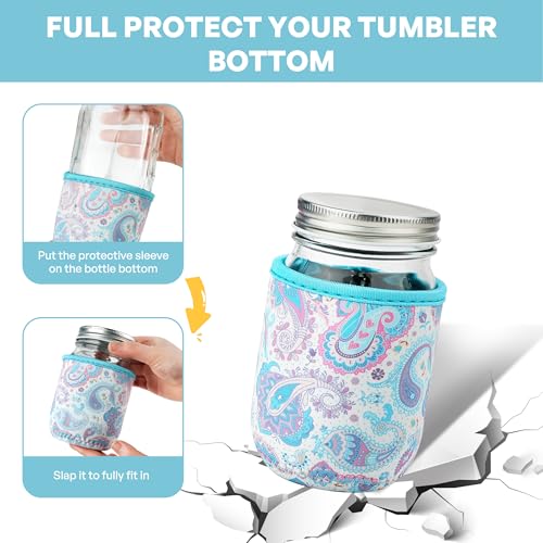 KJQJLY 4 Pcs Mason Jars Sleeves Neoprene 16oz Regular and Wide Mouth Mason Jar Sleeves Holder with Handle (Paisley, 16 OZ) - color: Paisley, size: 16 OZ
