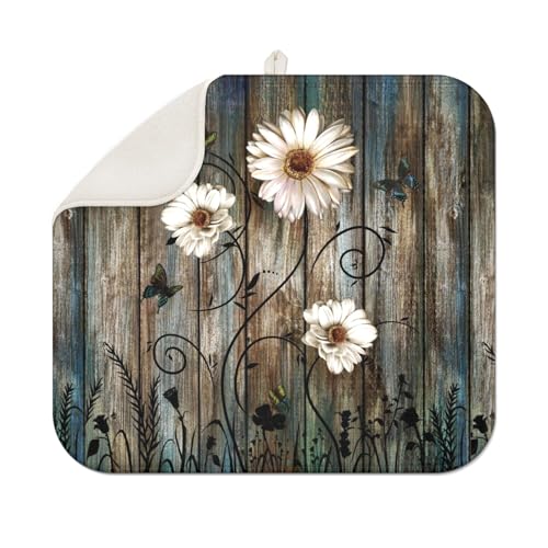 Dish Drying Mat Daisy Kitchen Mat for Countertop Protector Absorbent Mats Dishes Pad for Kitchen Counter Coffee Table Decor Accessories Large 16X18 inch - color: Daisy, size: 18" x 16"